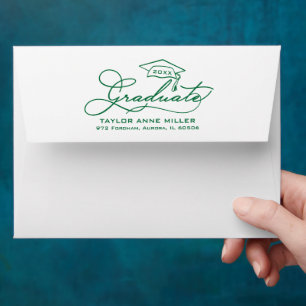 Chic Graduate Script Green Return Address Envelope