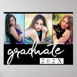 Chic Graduate Simple White Brush Script Poster