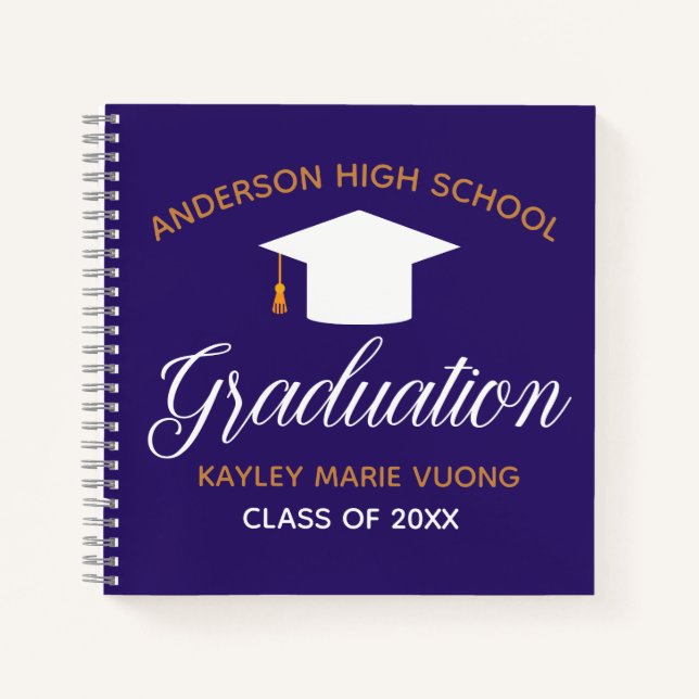 Chic Graduation Autograph Keepsake Purple Guest Notebook (Front)