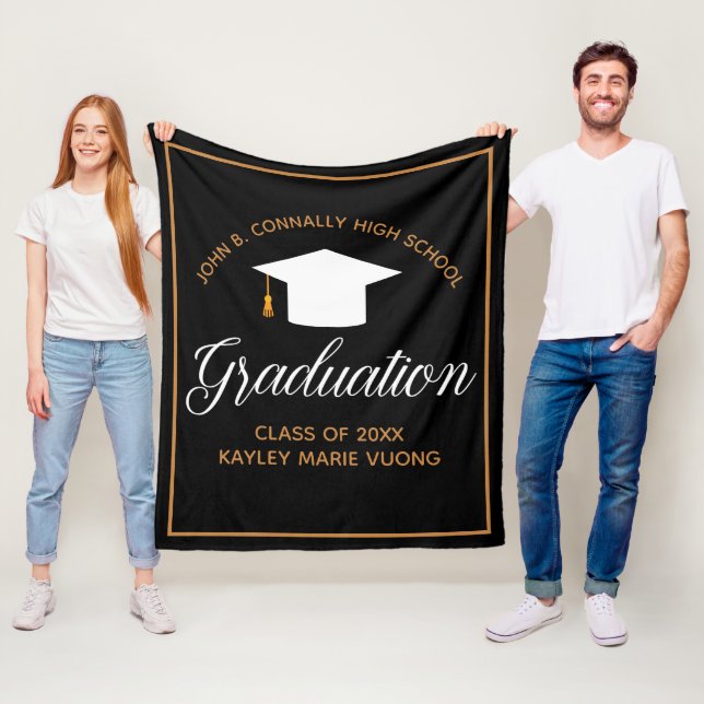 Chic Graduation Black Gold Personalized 2023 Class Fleece Blanket (In Situ)