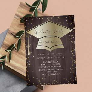 Chic Graduation Cap,Diamonds Brown Graduation Invitation
