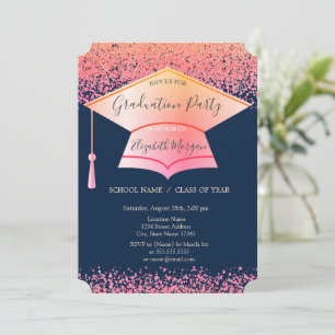 Chic Graduation Cap,Diamonds Navy Blue  Invitation