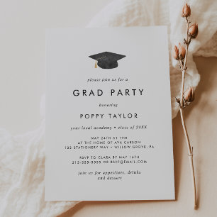 Chic Graduation Cap Grad Party Invitation