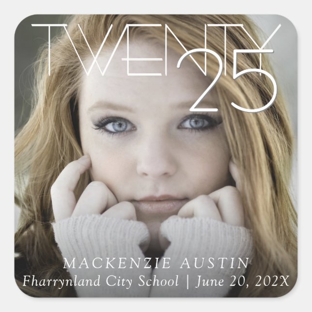 Chic Graduation | Classic Script Grad Photo Square Sticker (Front)