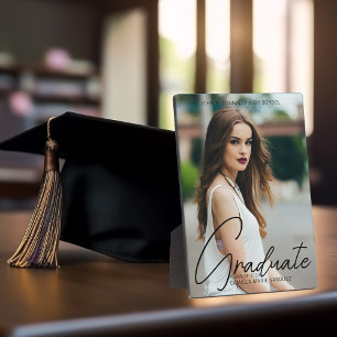 Chic Graduation Handwritten Black Script Photo Plaque