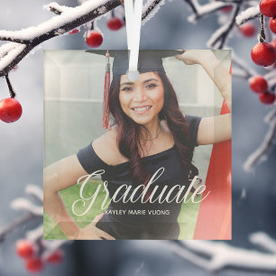 Chic Graduation Photo 2022 Graduate Christmas Glass Tree Decoration