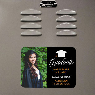 Chic Graduation Photo 2026 Black Gold Announcement Magnet