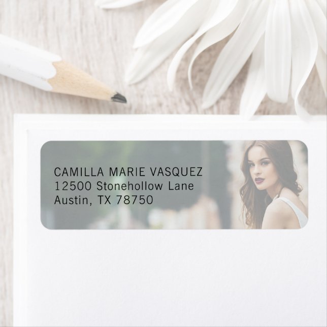 Chic Graduation Photo Black Script Return Address (Insitu)