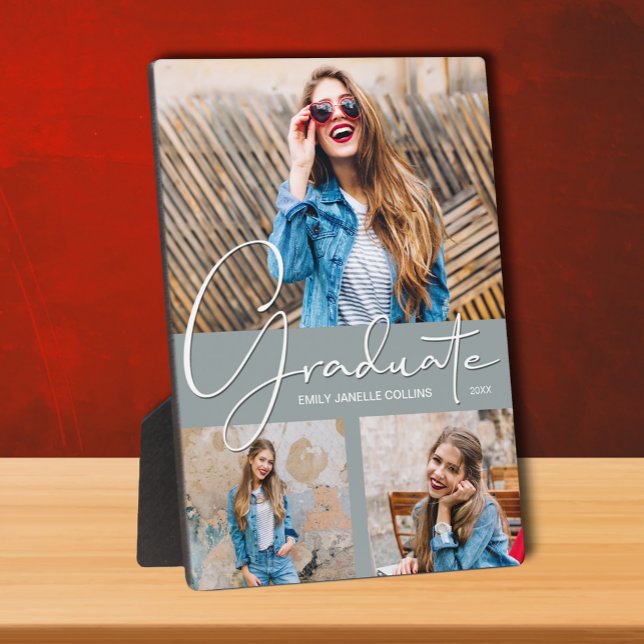 Chic Graduation Photo Collage on Grey Plaque (Creator Uploaded)