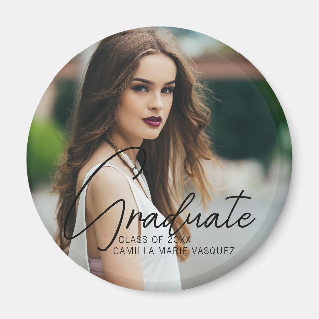Chic Graduation Photo Handwritten Script Overlay Magnet (Front)