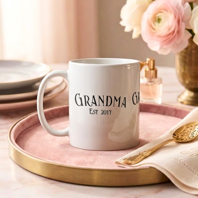 Chic Grandma Established Personalise Name Year Coffee Mug (Creator Uploaded)