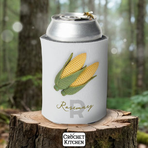 Chic Grandma's Garden Modern Crochet Corn Name  Can Cooler