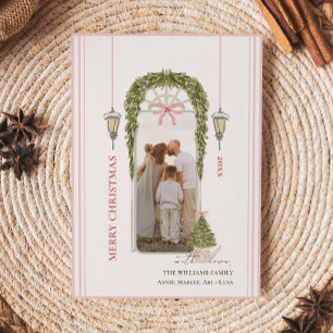 Chic Grandmillennial Coquette Christmas Arch Photo Holiday Card