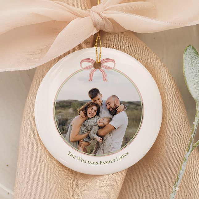 Chic Grandmillennial Coquette Christmas Round Ceramic Tree Decoration (Creator Uploaded)