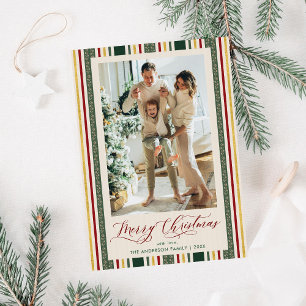 Chic Grandmillennial Stripes Merry Christmas Photo Holiday Card