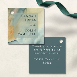 Chic Granite Blue Green Watercolor Wedding Favour Tags