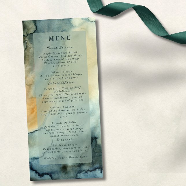 Chic Granite Blue Green Watercolor Wedding Menu (Creator Uploaded)