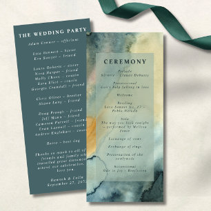 Chic Granite Blue Green Watercolor Wedding Programme