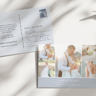 Chic Gratitude Wedding Photo Collage Thank You Postcard