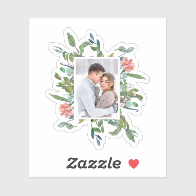 Chic Green and Blush Watercolor Floral with Photo (Sheet)