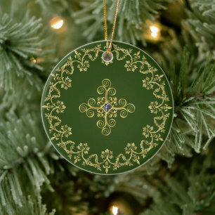Chic Green and Gold Ceramic Tree Decoration
