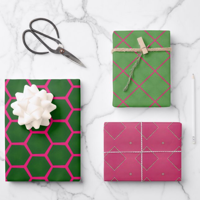 Chic Green and Pink Geometric Modern Designs  Wrapping Paper Sheet (Front)