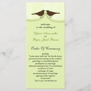 Chic green bird cage, love birds wedding programs programme