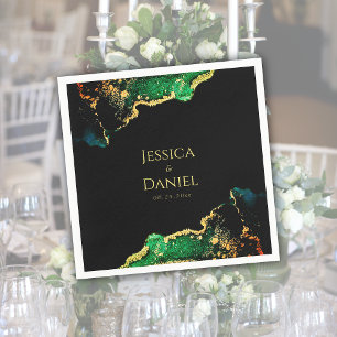 Chic Green Black Gold Wedding Napkin