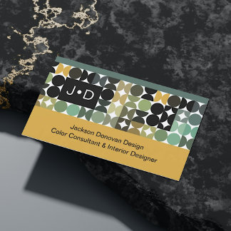 Chic Green Black White Brown Retro Art Pattern Business Card