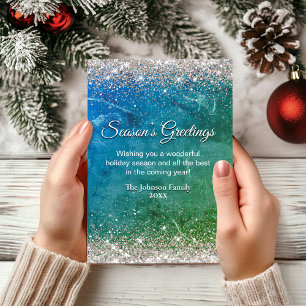 Chic green blue gold Christmas new year greeting Card