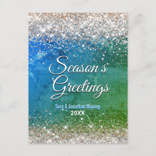 Chic green blue gold glitter Christmas new year  Postcard