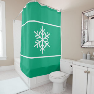 Chic Green Blue White Snowflake Horizontal Stripes Shower Curtain