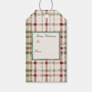 Chic Green Cream Red Plaid Stripes Gift Tags