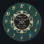 Chic Green Diamonds 50th Wedding Anniversary Large Clock<br><div class="desc">Elegant gold diamonds wedding anniversary clock.</div>