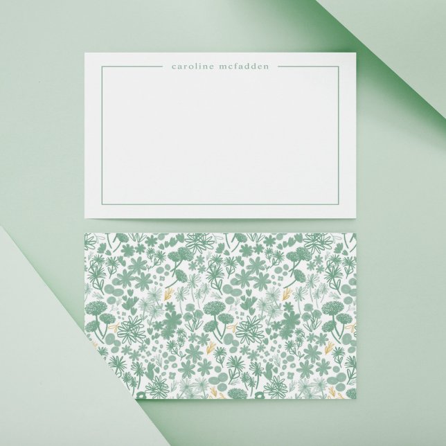 Chic Green Ditzy Floral Personalised Stationery Card (Creator Uploaded)