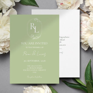 Chic Green Floral Monogram Wedding Invitation