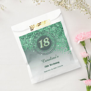 Chic Green Glitter & Dotted Frame 18th Birthday Favour Bags