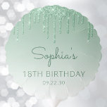 Chic Green Glitter Drip 18th Birthday Party Balloon<br><div class="desc">This balloon features a a sparkly green faux glitter drip border and green ombre background. Personalise it with the guest of honour's name in dark green handwriting script,  with her birthday and date below in sans serif font.</div>