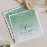 Chic Green Glitter Drip 18th Birthday Party Napkin<br><div class="desc">These chic 18th birthday party paper napkins feature a sparkly green faux glitter drip border and green ombre background. Personalise them with the guest of honour's name in green handwriting script,  with her birthday year and date below in sans serif font.</div>