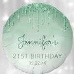 Chic Green Glitter Drip 21st Birthday Party Balloon<br><div class="desc">This balloon features a a sparkly green faux glitter drip border and green ombre background. Personalise it with the guest of honour's name in dark green handwriting script,  with her birthday and date below in sans serif font.</div>