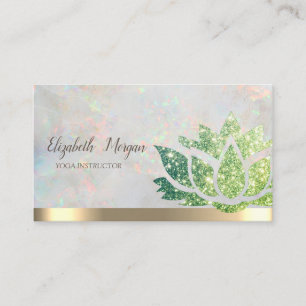 Chic Green Glitter Lotus Yoga Holographic Business Card