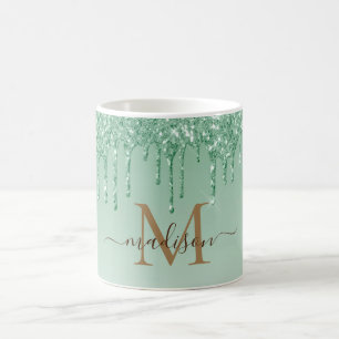 Chic green Glitter Monogram Coffee Mug