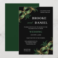 Chic Green Gold Feathered Masquerade Wedding