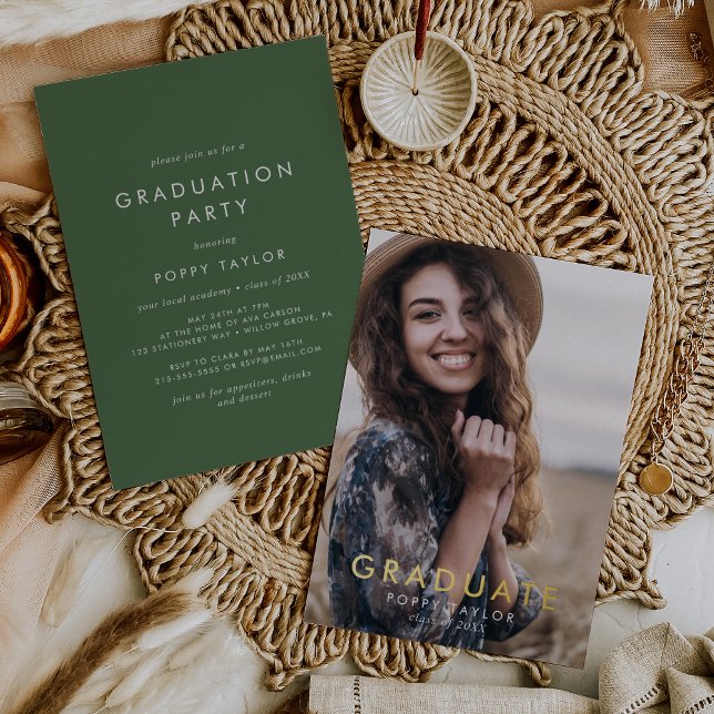 Chic Green Gold Foil Photo Graduation Party (Creator Uploaded)