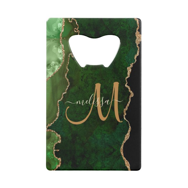 Chic Green Gold Glitter Agate Custom Monogram (Front)