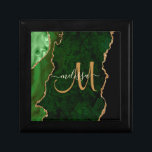 Chic Green Gold Glitter Agate Custom Monogram Gift Box<br><div class="desc">Wrap your gift in style with this elegant personalised gift box featuring green agate accented with faux gold glitter. Personalise your monogram initial in hand lettered gold script calligraphy with your name above. A unique girly gift for birthday, holidays and any special occasion. Designed just for you by Extreme Tees!...</div>