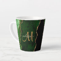 Chic Green Gold Glitter Agate Custom Monogram