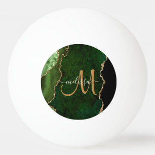 Chic Green Gold Glitter Agate Custom Monogram Ping Pong Ball