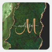 Chic Green Gold Glitter Agate Custom Monogram