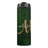 Chic Green Gold Glitter Agate Custom Monogram